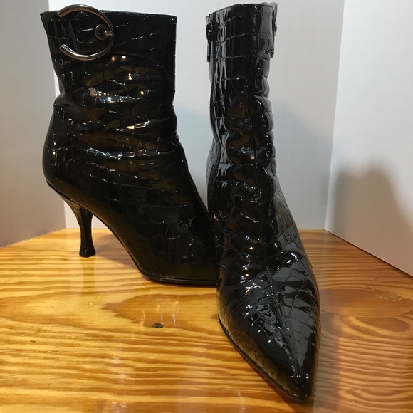 Stuart Weitzman Shoes - Stuart Weitzman black patent leather boots heels